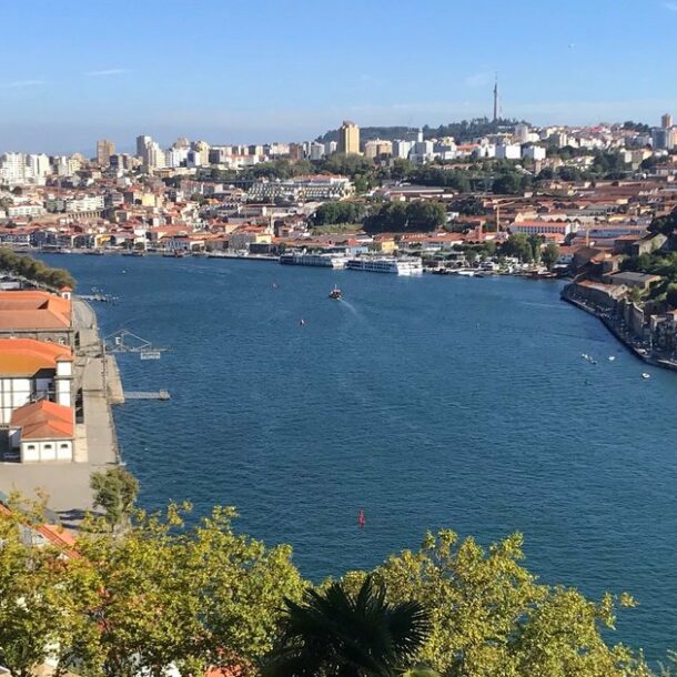 Vue panoramique du Douro entre Porto et Vila Nova de Gaia, bâti ancien et immeubles récents