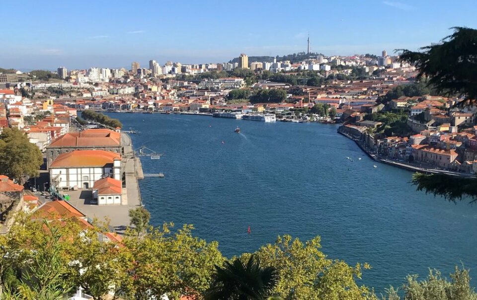 Vue panoramique du Douro entre Porto et Vila Nova de Gaia, bâti ancien et immeubles récents